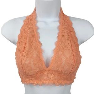 NWT Free People Galloon Lace Halter Bralette Light Orange Small